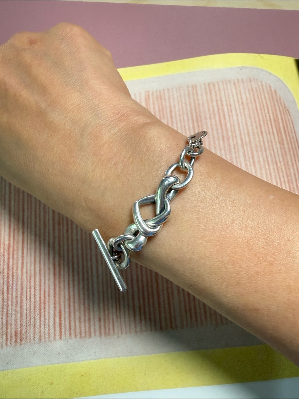 Pandora Polished Silver Interlocking Link Toggle Bracelet